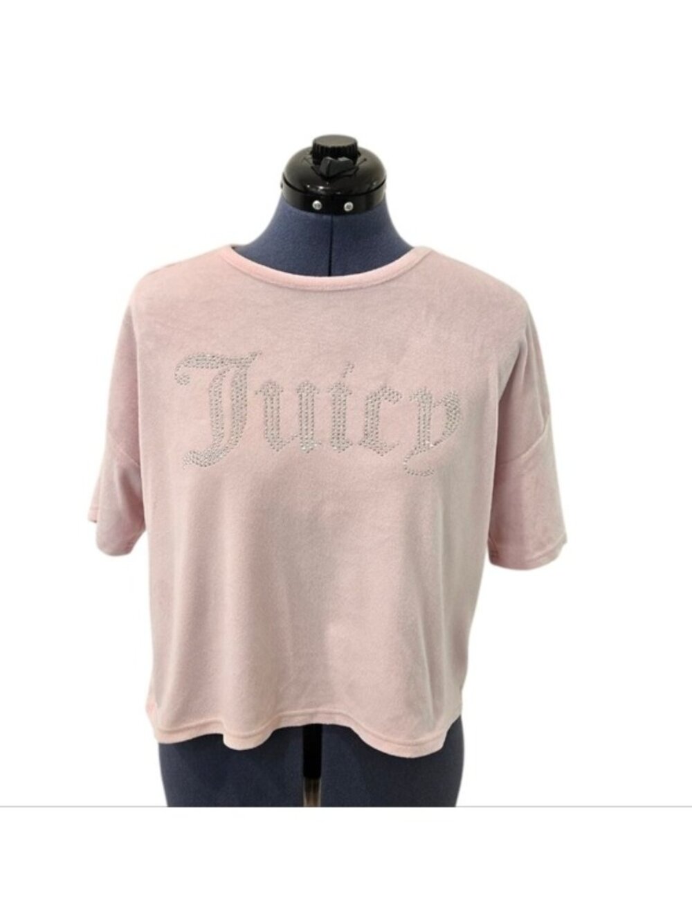Juicy Couture Velour Crop Top Womens L Baby Pink Sequin Logo Y2K Boxy NWOT